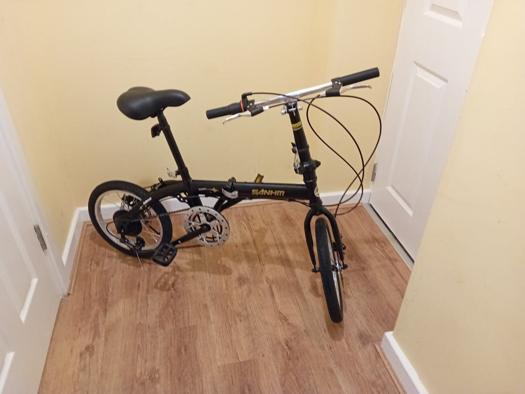 Folding Bicycle 16" Inch Bikes for Adults 6-Speed Foldable City Bicycle Black