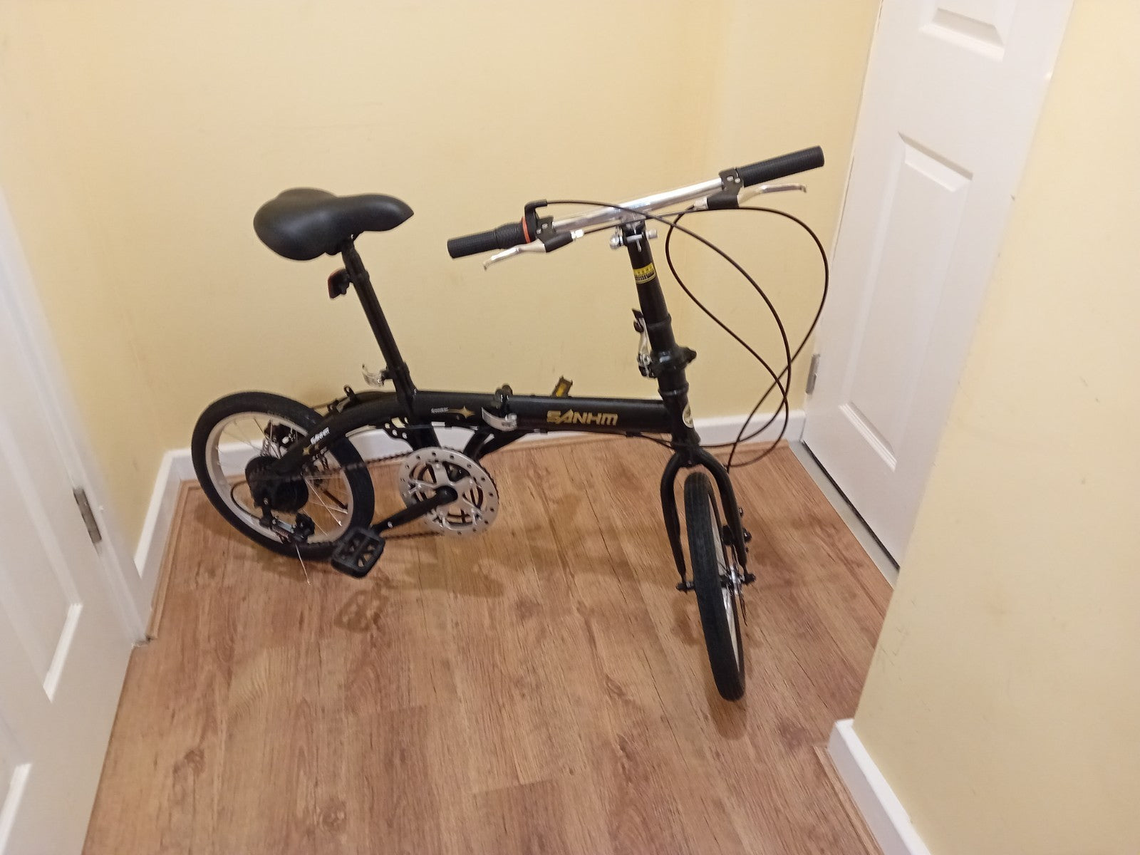 Folding Bicycle 16" Inch Bikes for Adults 6-Speed Foldable City Bicycle Black