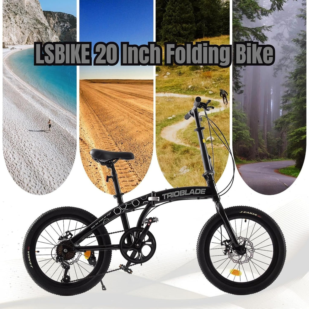 20" Folding Mountain Bike 7-Speed Disc Brake Lightweight Portable for Adults