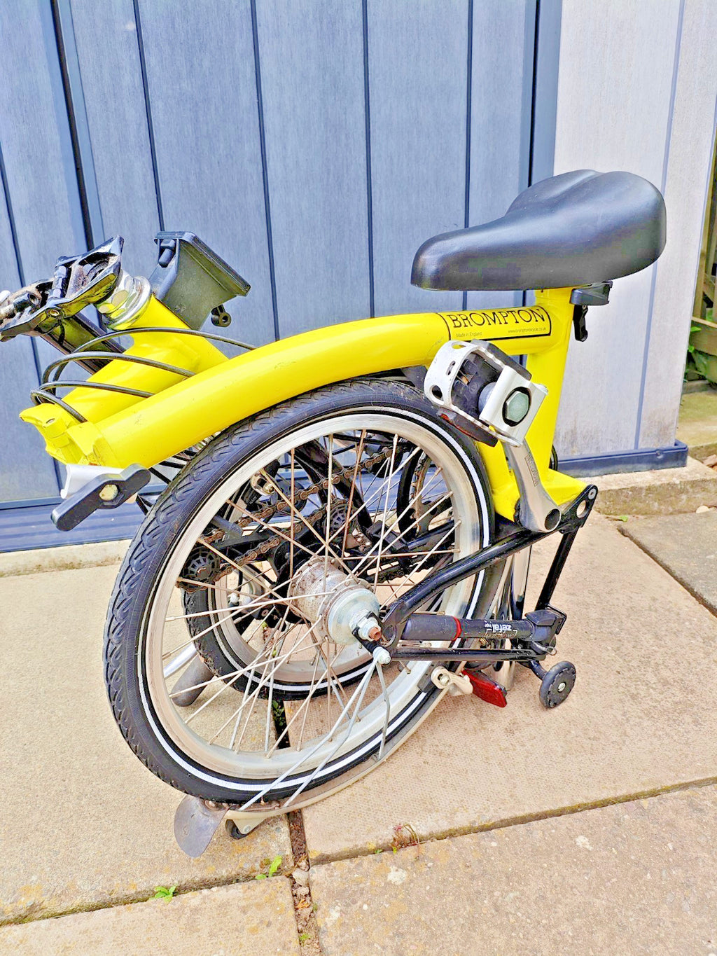 6-Speed Brompton M6L (I think) Folding Bike 2005 Canary Yellow, mudguards.