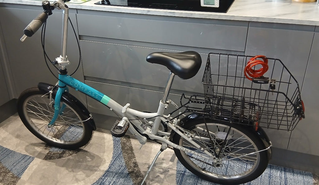 Compass Northern Folding Bike 20” wheels White and blue