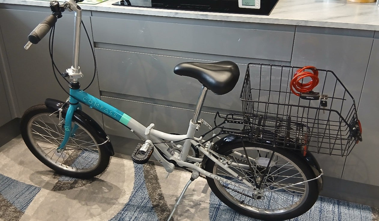 Compass Northern Folding Bike 20” wheels White and blue