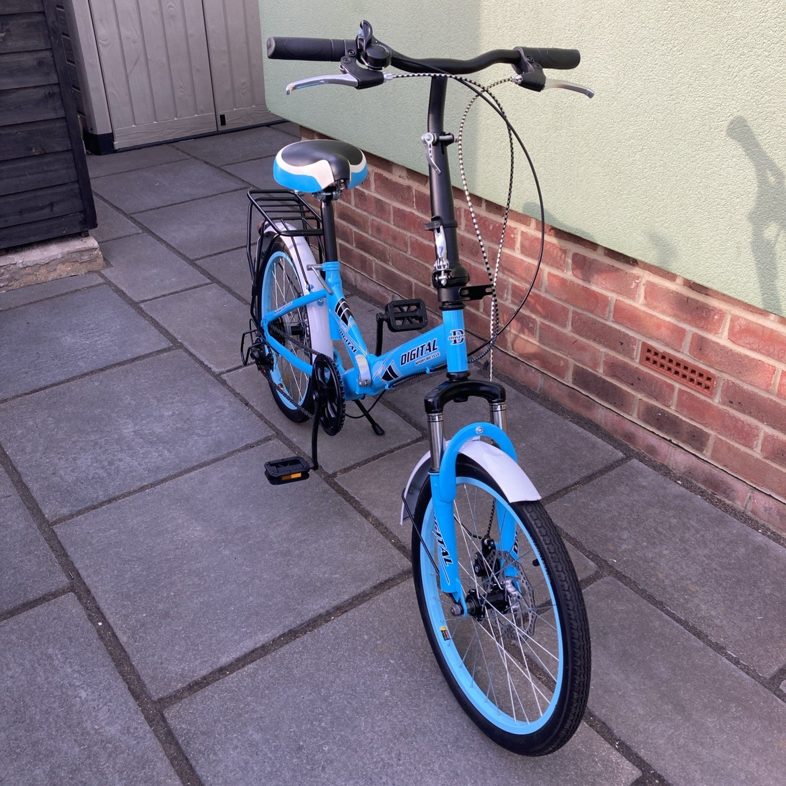 Digital Folding Blue Bike Carbon Steel 7 Speed Unisex Custom Design For UK