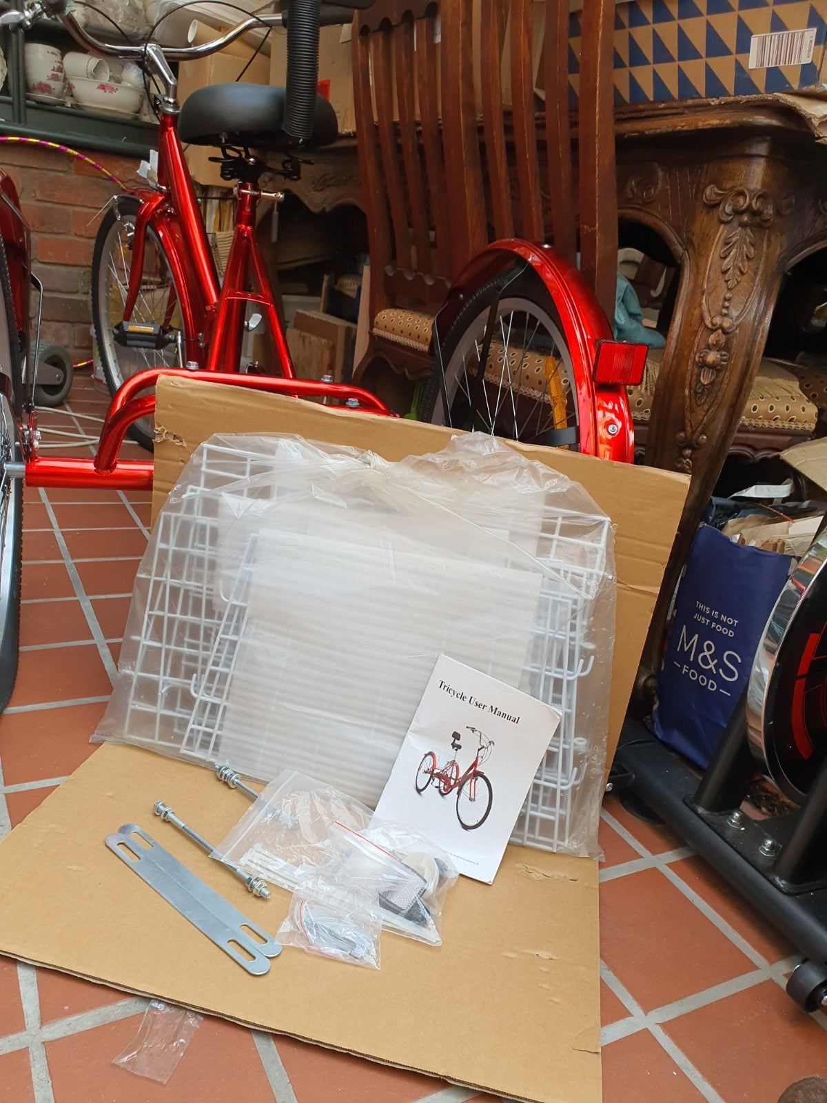 Brand NEW NEVER RIDDEN Adult RED Folding Tricycle. Basket & 7 Derailleur Gears.