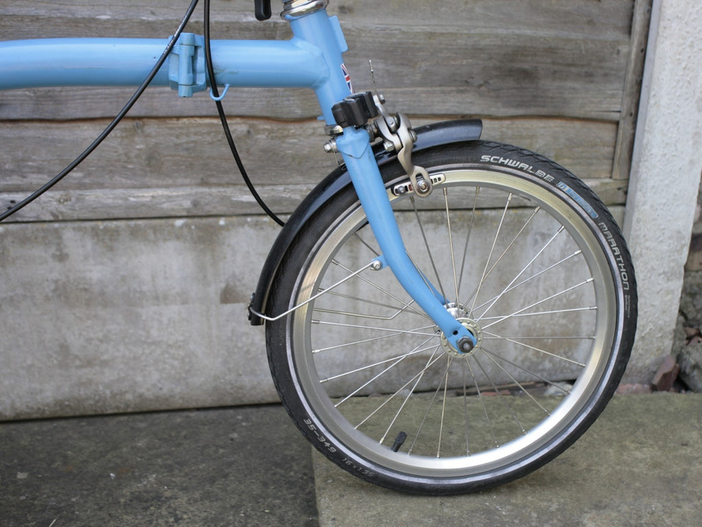 Brompton Blue / black, Union jack 1/ 2 speed folding bicycle, new parts restored