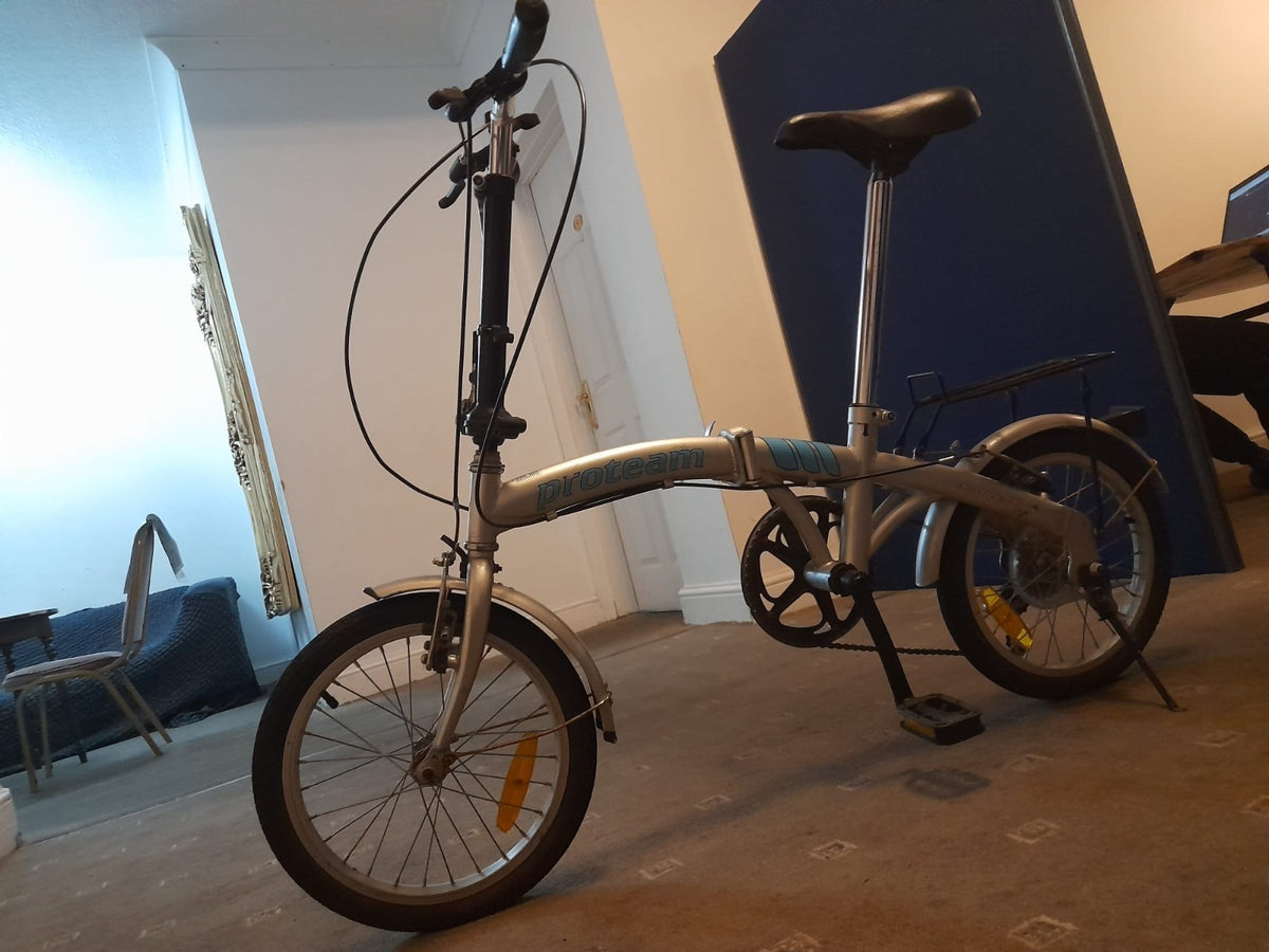 Proteam 20in Folding Bike 6 Speed Silver/Blue Rear Rack Mudguards