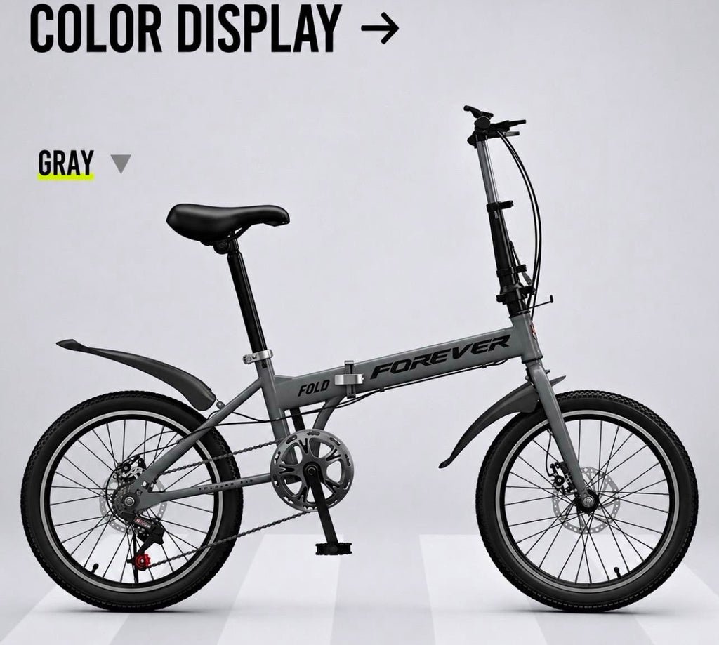 Forever Fold 20in Folding Bike 7-Speed Lightweight City Commuter Bicycle - grey