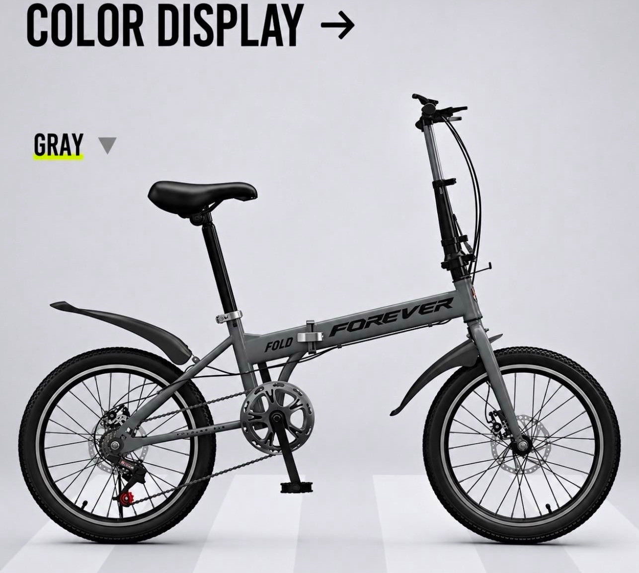 Forever Fold 20in Folding Bike 7-Speed Lightweight City Commuter Bicycle - grey