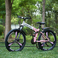 24 26 inch Foldable Mountain Bike 21 Speed Transmission System Adult Bike Pink