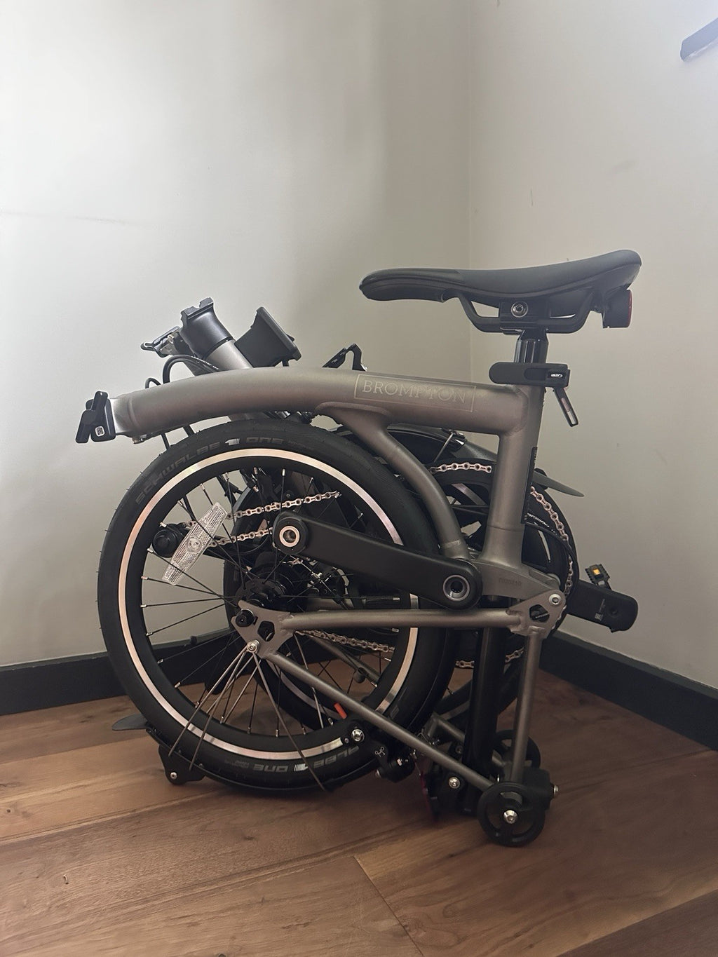 BRAND NEW Brompton T-Line Folding Bike with Quad Lock phone holder and lights