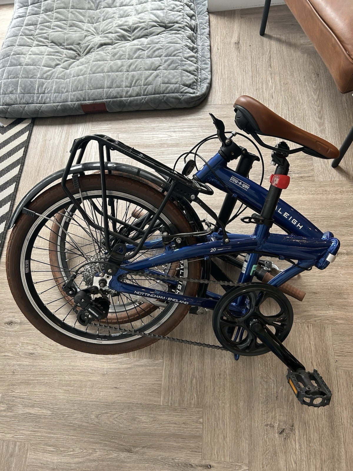Raleigh Stow-A-Way 20in Folding Bike Blue with Rear Rack & Mudguards