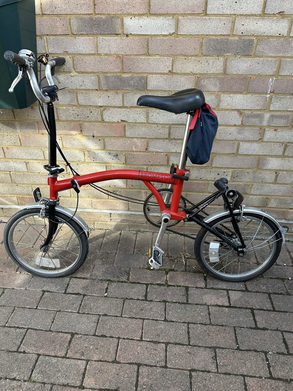 Brompton Folding Bike 16in Wheels Red/Black/Silver Mudguards Bell,lights,3 speed