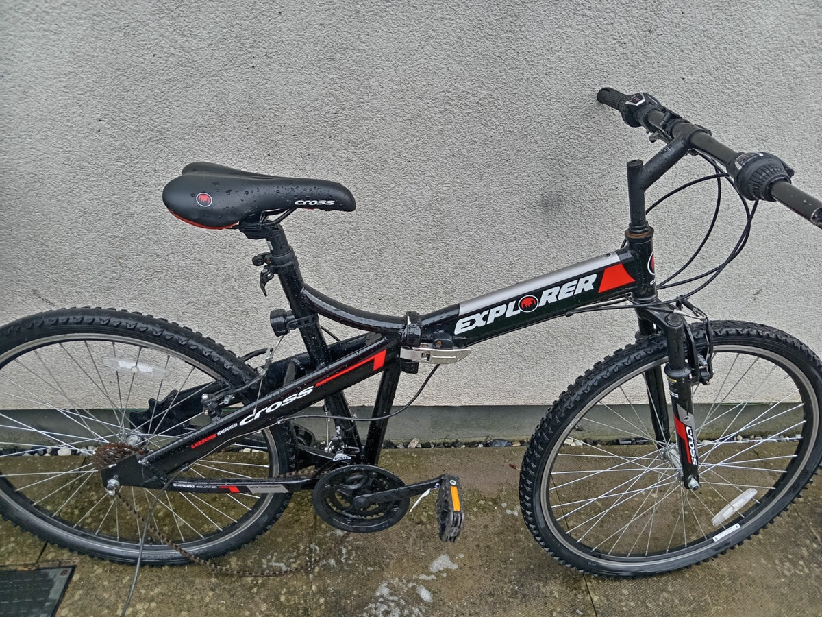 Cross Explorer Folding Bike 26 in Flat Bar Twist Grip V-Brake Front Sus Black