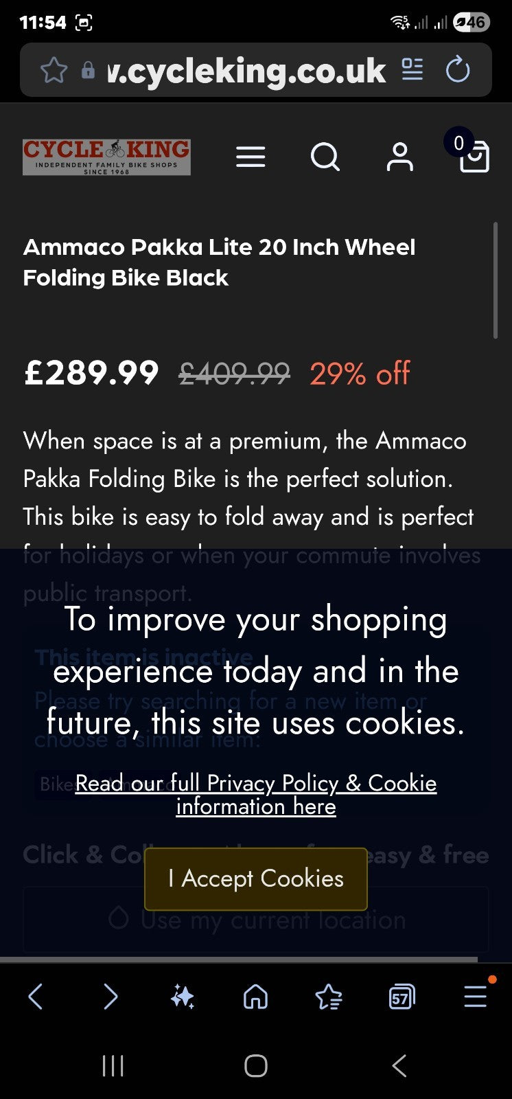 Ammaco Pakka Lite 20 Inch Wheel 6 Speed Alloy Folding Bike Silver