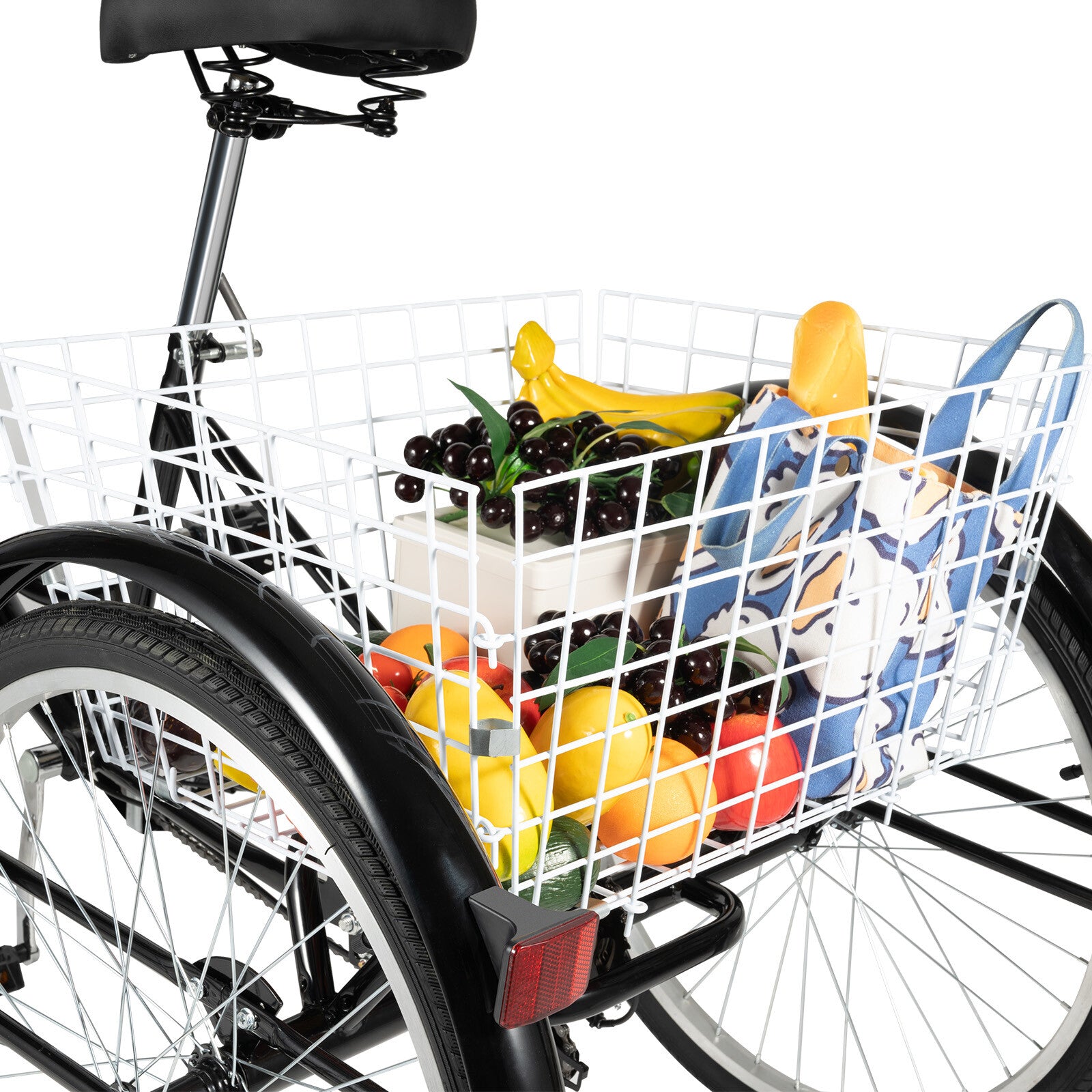 24 Inch Adult Tricycle Bike 8 Speed Trike 3-Wheel Bicycle w/Folding Back &Basket