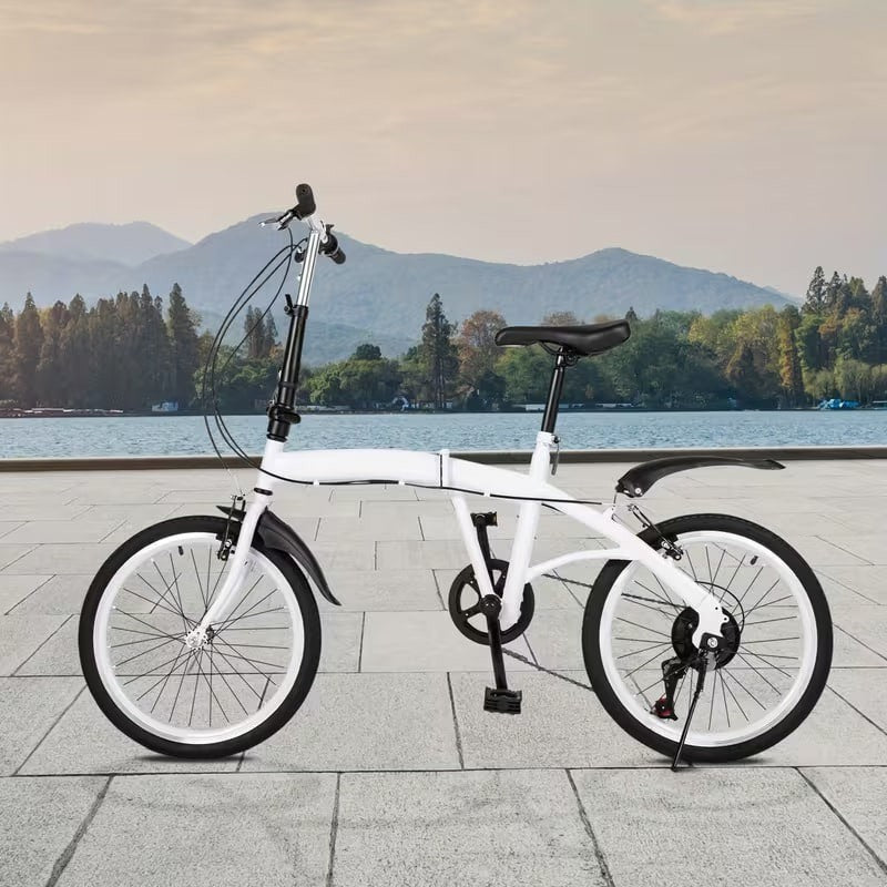 20" Folding Bike – 6 Speed, Lightweight, Portable – White