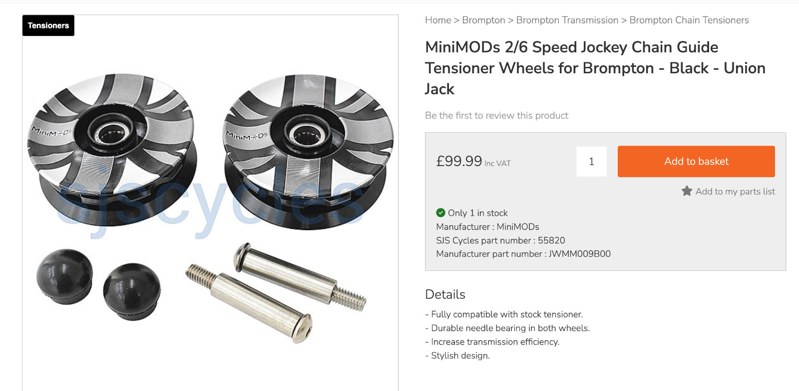 Brompton Chain Tensioner MiniMODs Union Jack Bearing Tensioner Wheels 2/6 Speed
