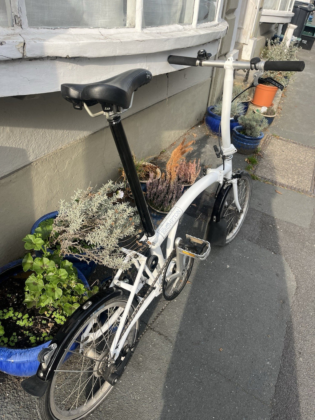 Brompton S1L Folding Bike In White With Black Upgrades