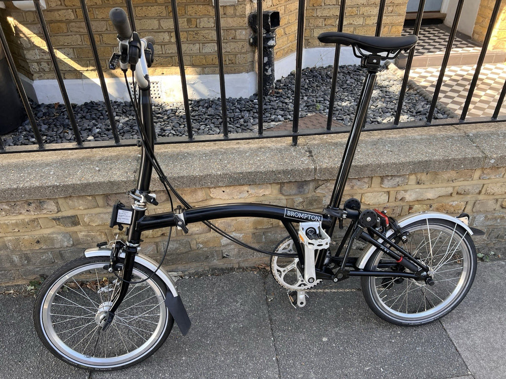 Brompton 16in Folding Bike Black/Silver, Mudguards; 6 speed, c2020 C-Line