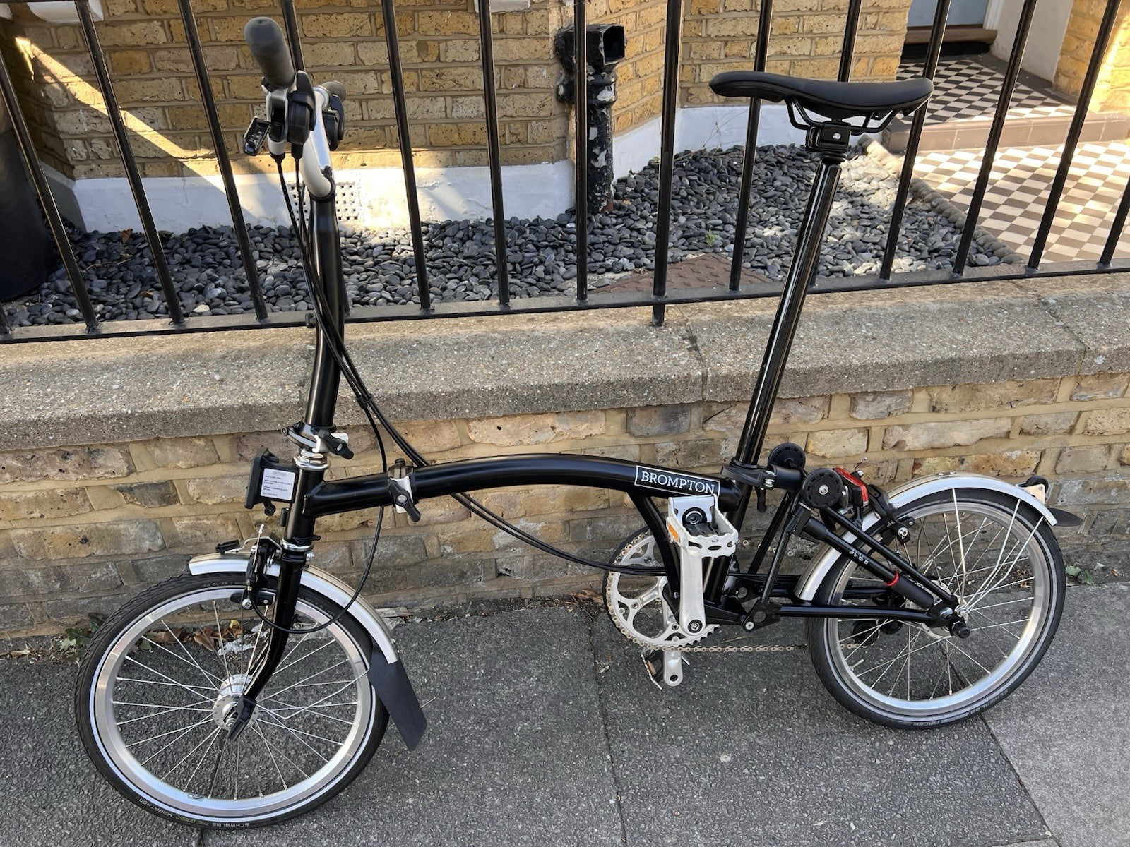 Brompton 16in Folding Bike Black/Silver, Mudguards; 6 speed, c2020 C-Line