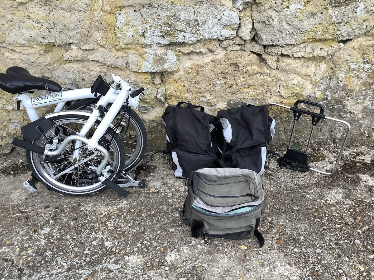 Brompton M3R Folding Bike - White + Panniers, Rack Bag, Front Frame -UK DELIVERY
