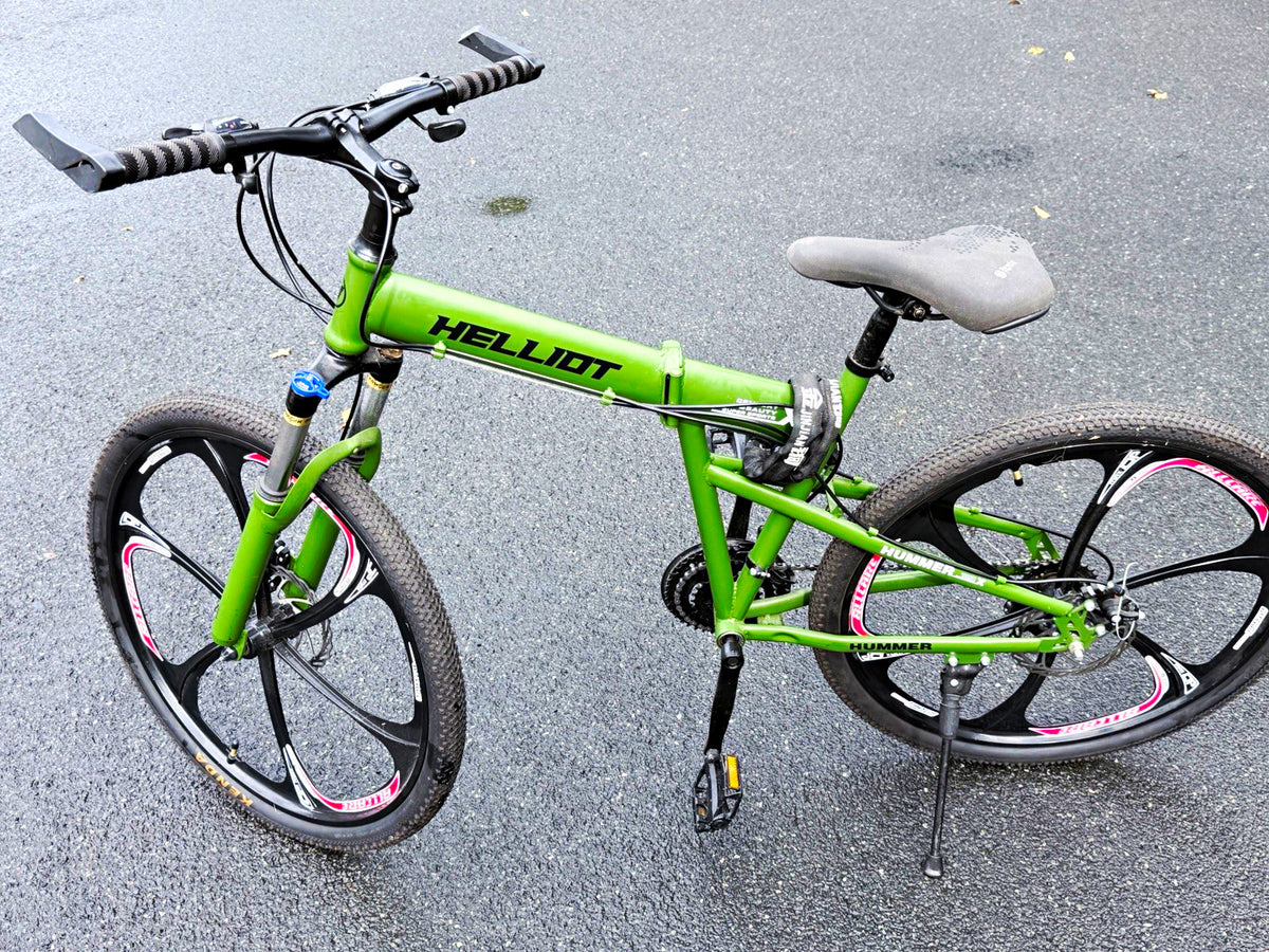 Hummer Hellion 26in Folding Mountain Bike Green/Black/Red Front Suspension