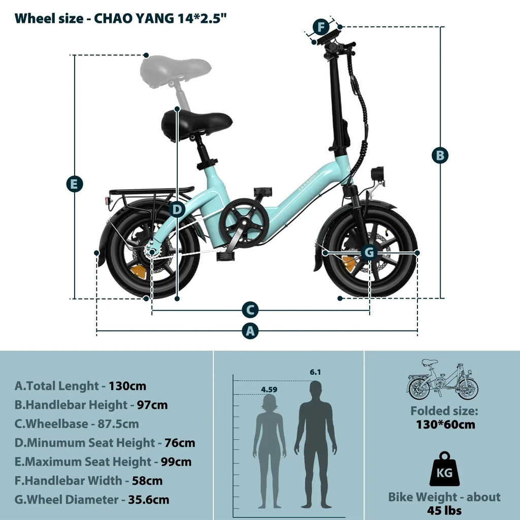 14"All-Terrain Folding commuter bike,21kg,36V 10Ah,25KM/H,Full Disc,No Rack-T16B