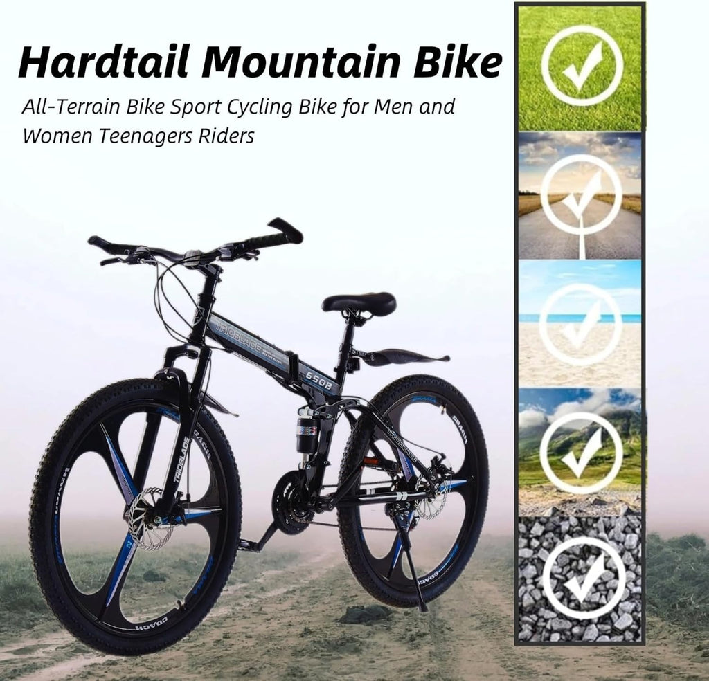 Foldable Mountain Bike 26 Inch 21-Speed Dual Suspension Lightweight Bike