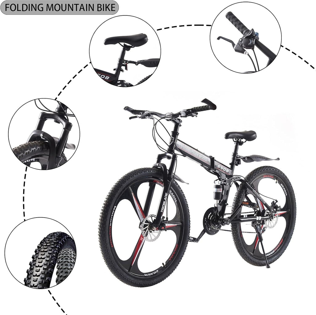 DAMAGE! Folding Mountain Bike 27.5" Wheel 21 Speed Full Suspension Bicycle