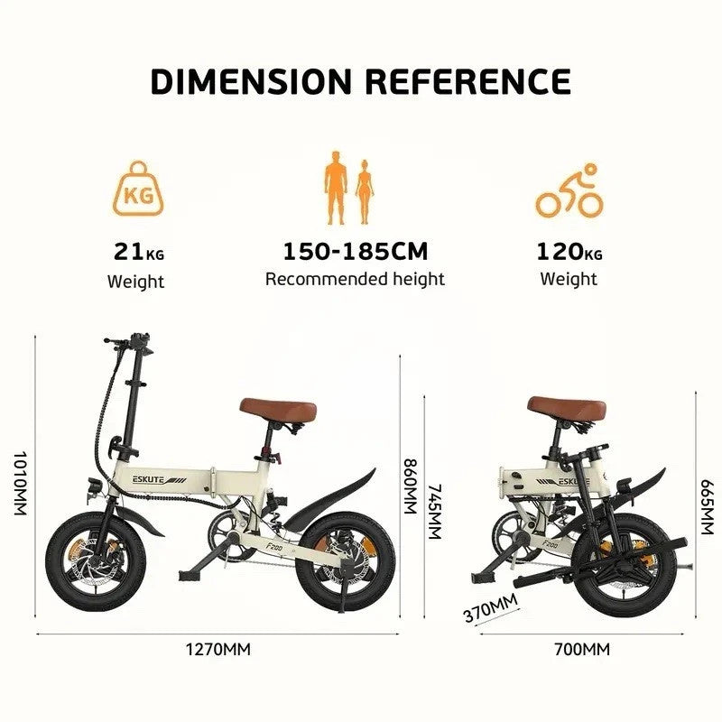 14" Portable Commuter Bike 50km range 36V 7.8A Folding City Bike Full Disc-F200R