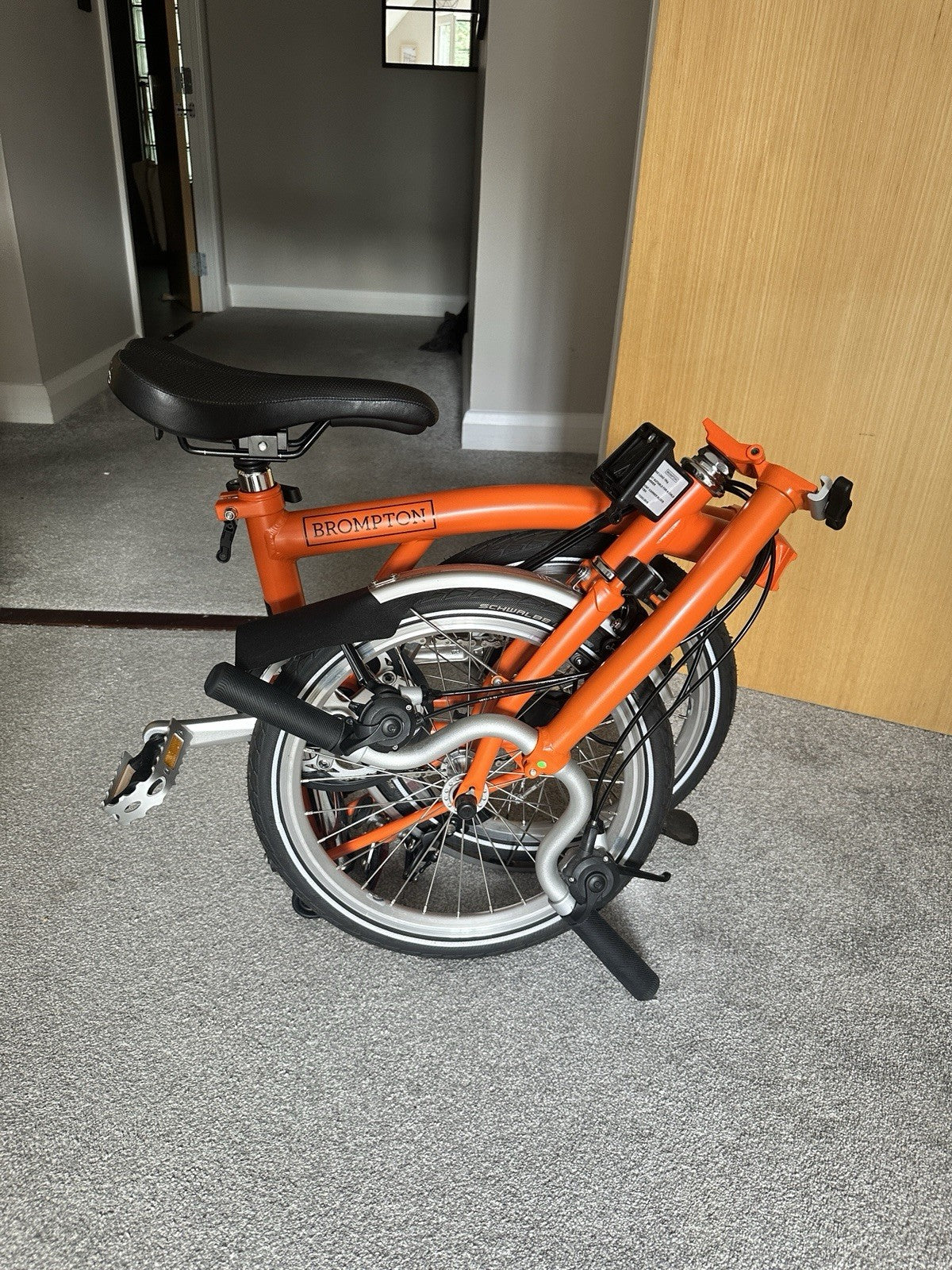 Brompton Folding Bike Orange 16in Wheels Mudguards Reflectors Riser Bar