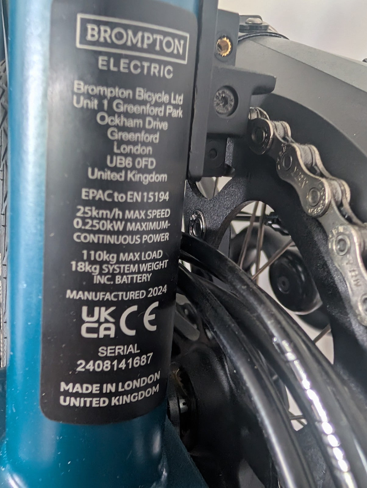 Brompton Electric C Line Explore Mid + Rack - 12 Speed - Ocean Blue Folding Bike