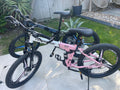 male and female folding mountain bikes - dual susp, disc brakes, multispeed