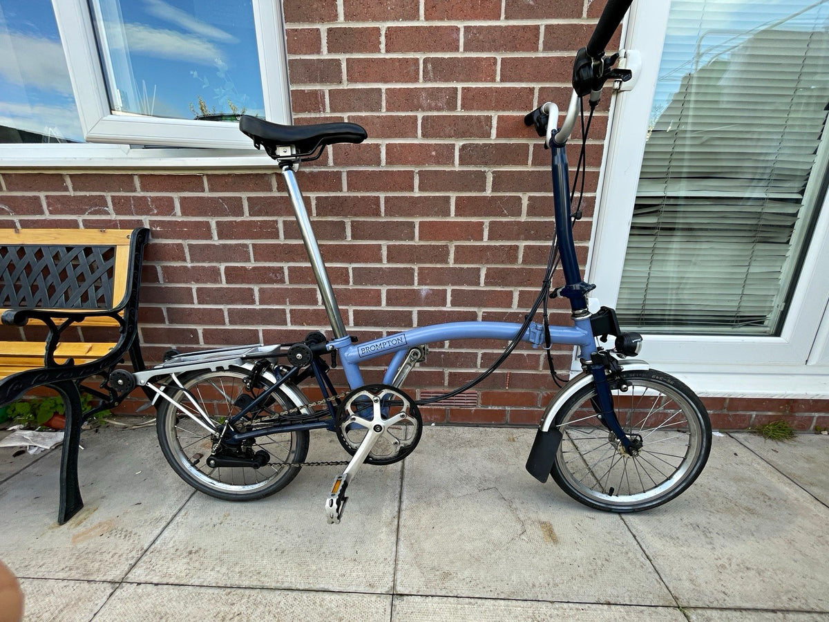Brompton Folding Bike 16 in Blue with Mudguards, Side Pull Caliper Brakes