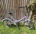 Raleigh Shopper 20in Folding Bike Purple/White Rear Rack Mudguards V-Brake