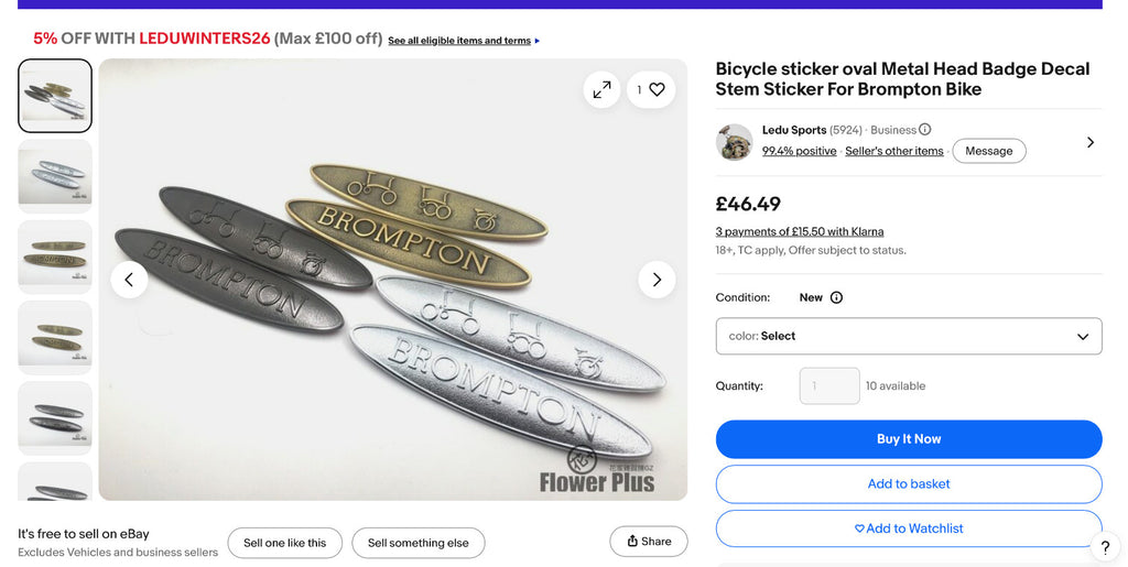 Brompton Folding Bike Metal Head Stem Main Frame Badge Adhesive Free Postage