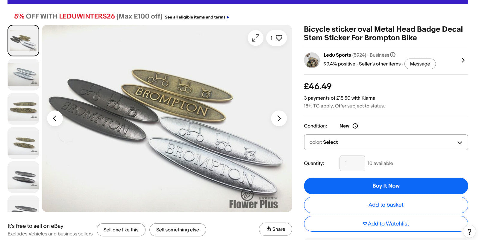 Brompton Folding Bike Metal Head Stem Main Frame Badge Adhesive Free Postage