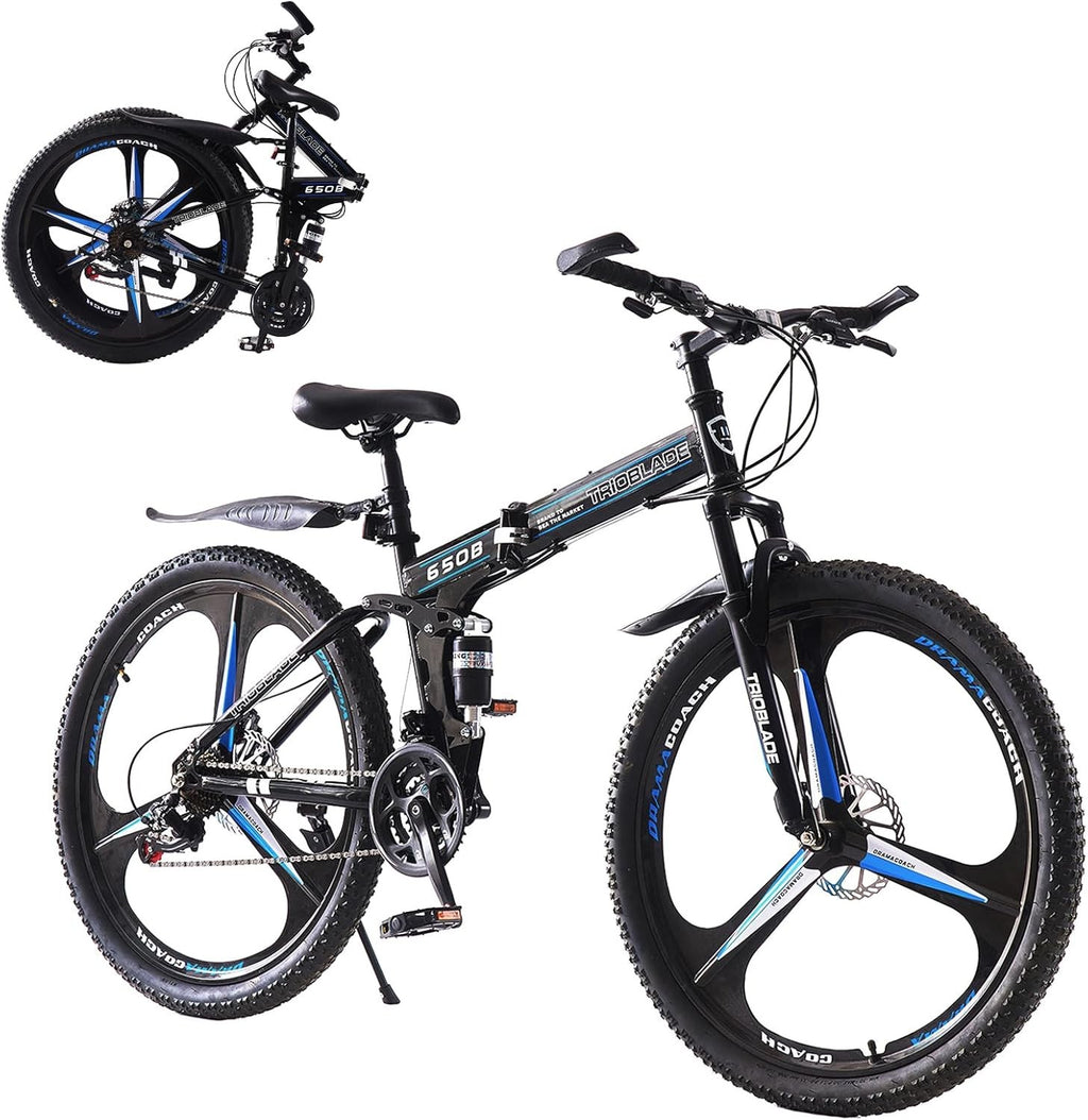 Folding Mountain Bike 26 Inch Wheel 21 Speed Full Suspension Bicycle