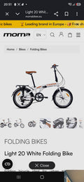 Moma Light 20 White Folding Bike 20in V-Brake Mudguards Reflectors