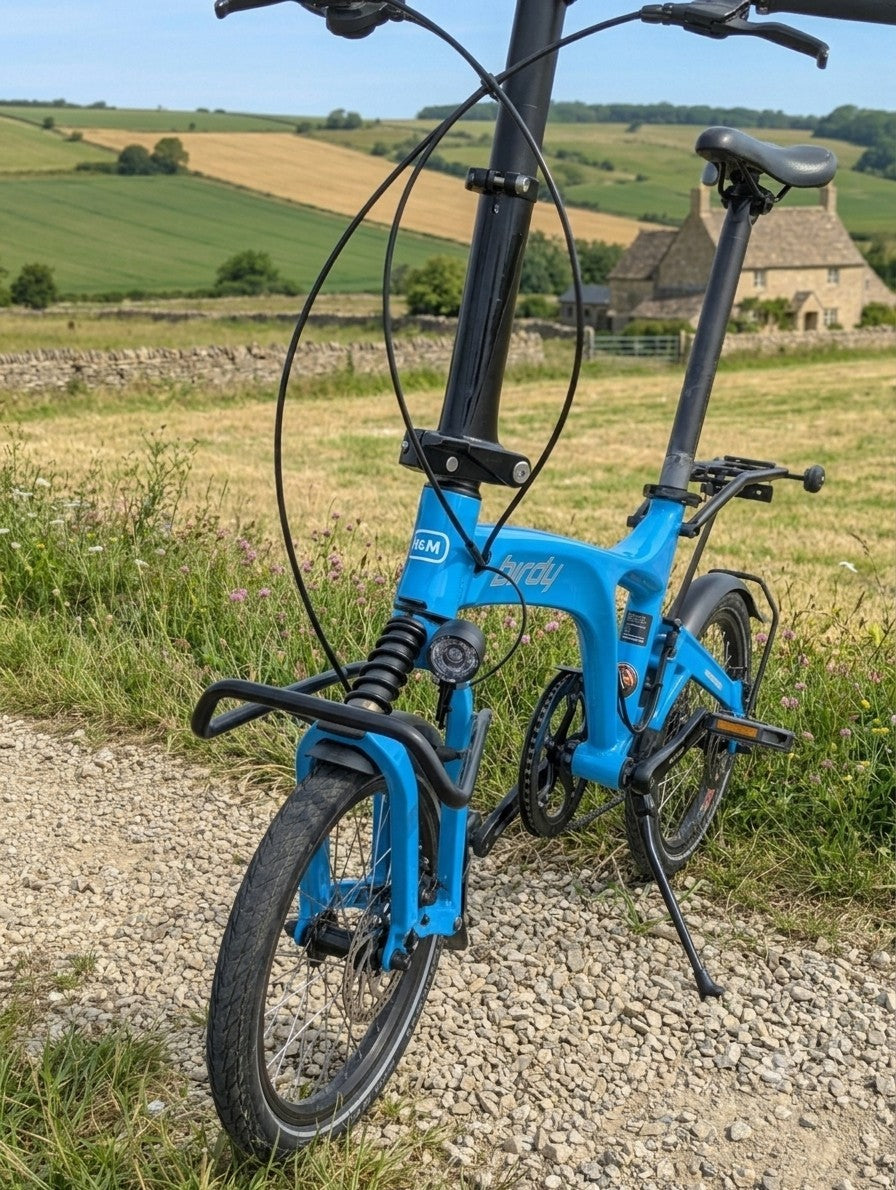 Birdy by Riese & Muller 18in, Cyan Blue  Hydraulic Disc, Front Susp, Lighting