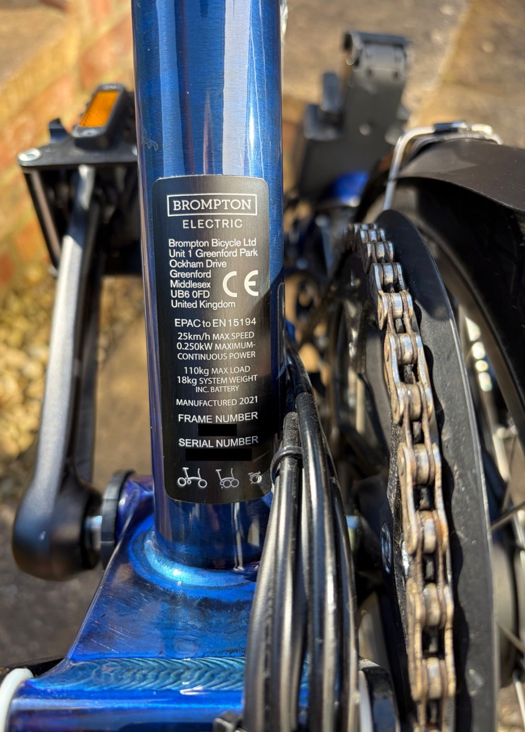 Brompton Elec Folding Bike 6 Speed - Blue Frame & Rear Rack