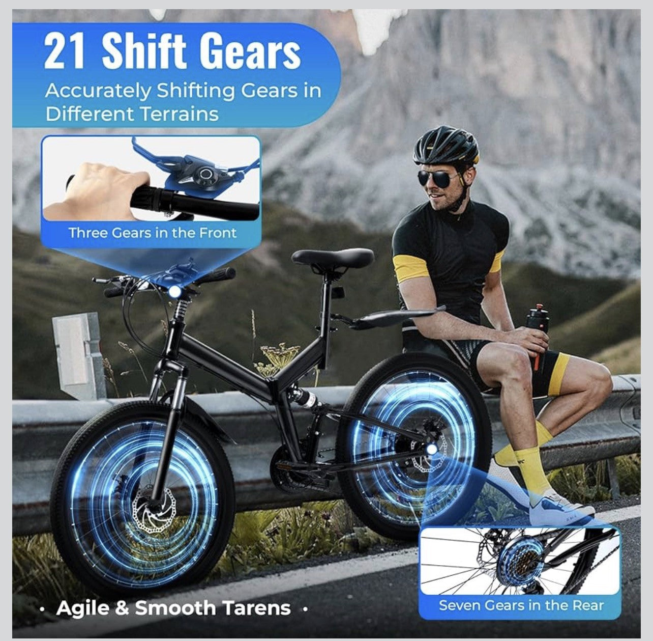 21-Speed Folding Mountain Bike Foldable Bicycle 26" Portable Adult Mountain Bike