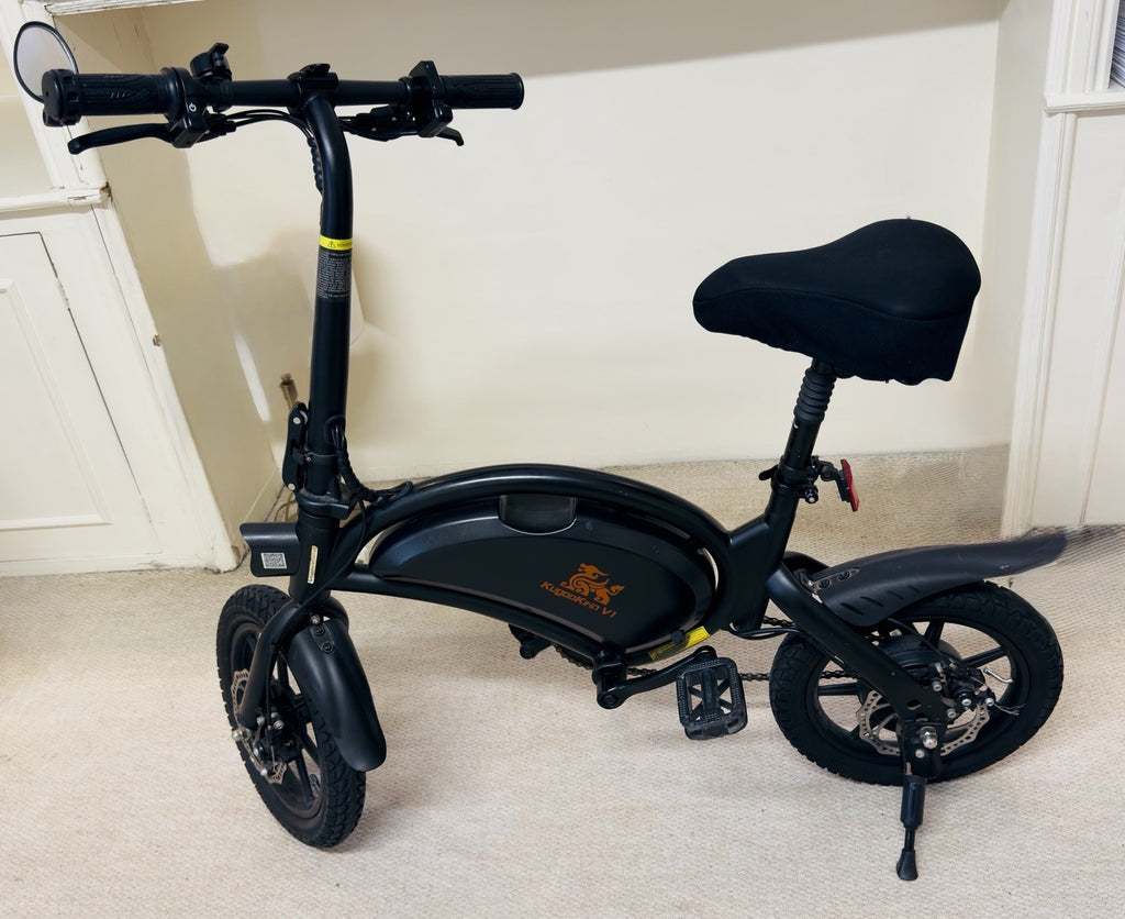 Kugoo Kirin V1 bike, also known as the B2 model. Dolphin-shaped frame.