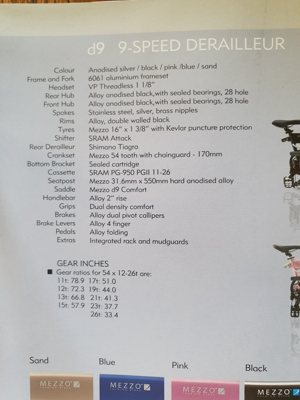 Mezzo D9  9-speed folding bicycle, black, very good condition, with carry bag.