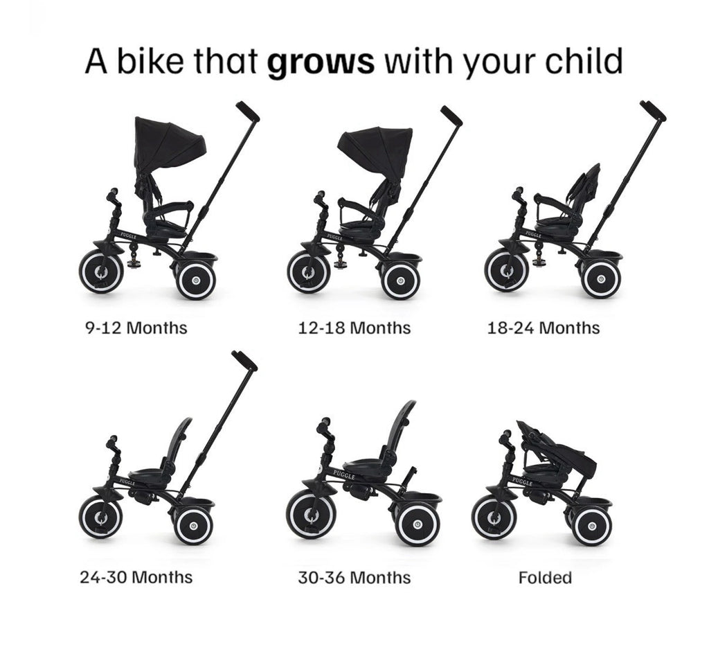 Puggle Easy Twist 6-in-1 Folding Trike with Parent Handle - Black (9M - 5Y)
