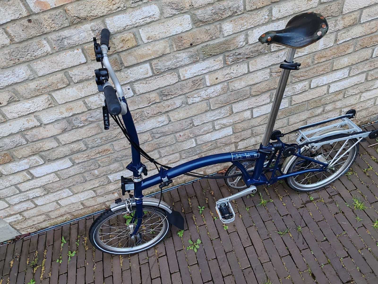 Brompton H6R 6 Speed Folding Bike Rack Brooks Saddle Commuter Blue