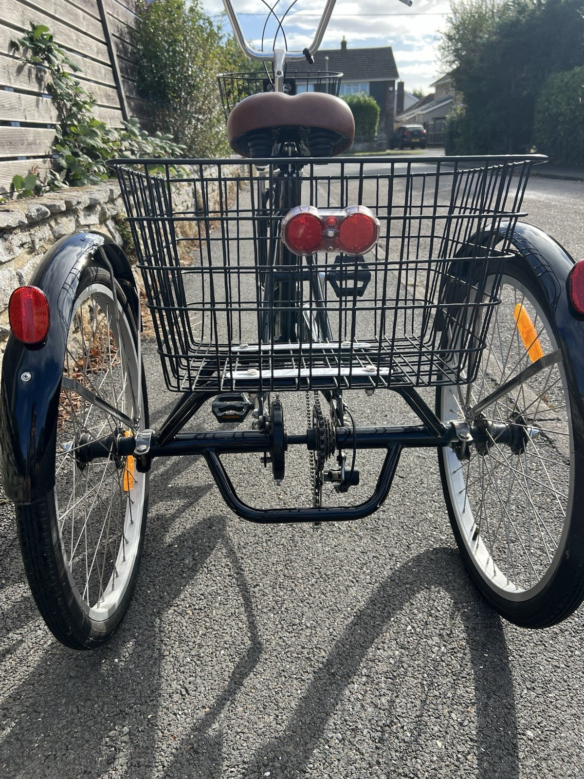 Jorvik folding adult tricycle, 24", 6-speed, black, with front and rear baskets