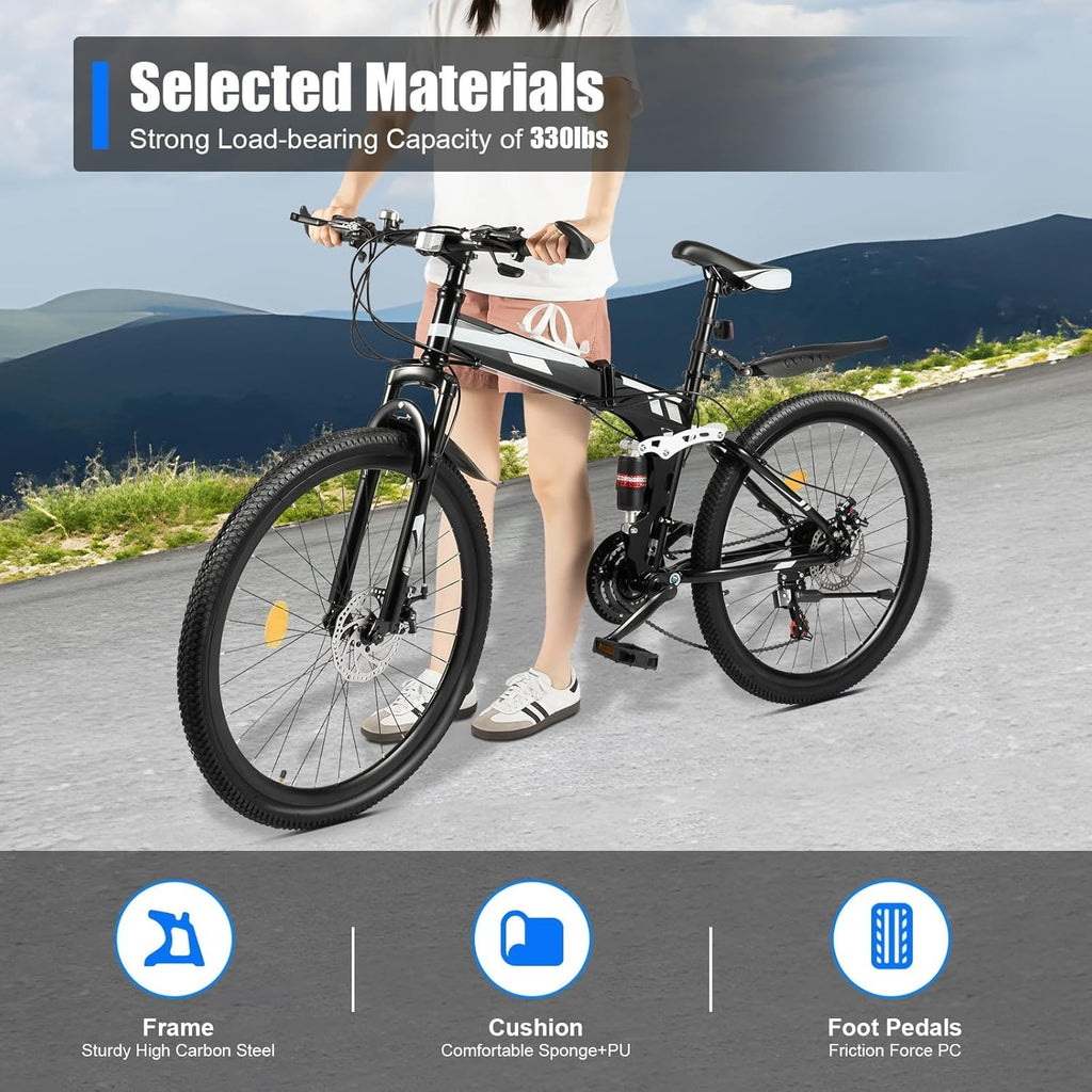 26" Folding 21-Speed Mountain Bike Mens MTB Disc Brake Steel Frame