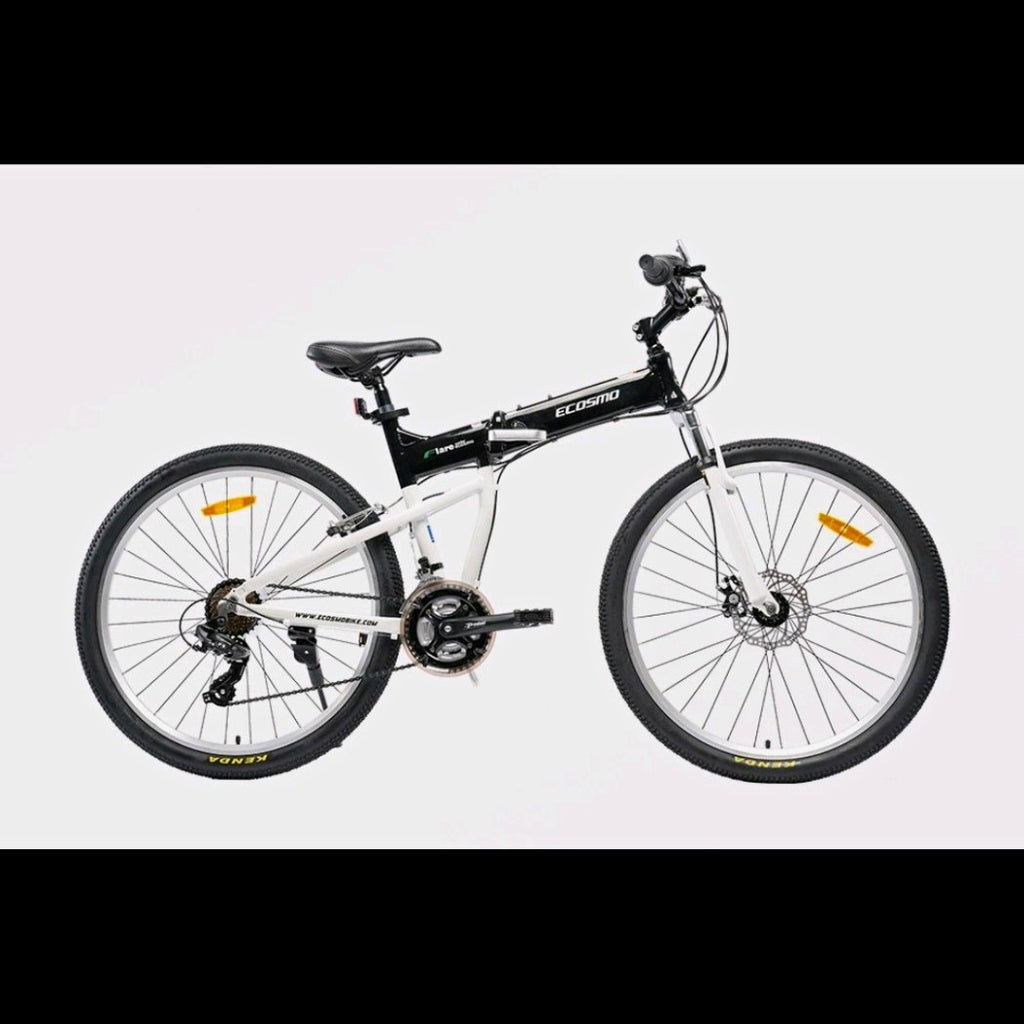 ECOSMO 26in Folding Bike Black/White  Gears Mech Disc, Adj Seat