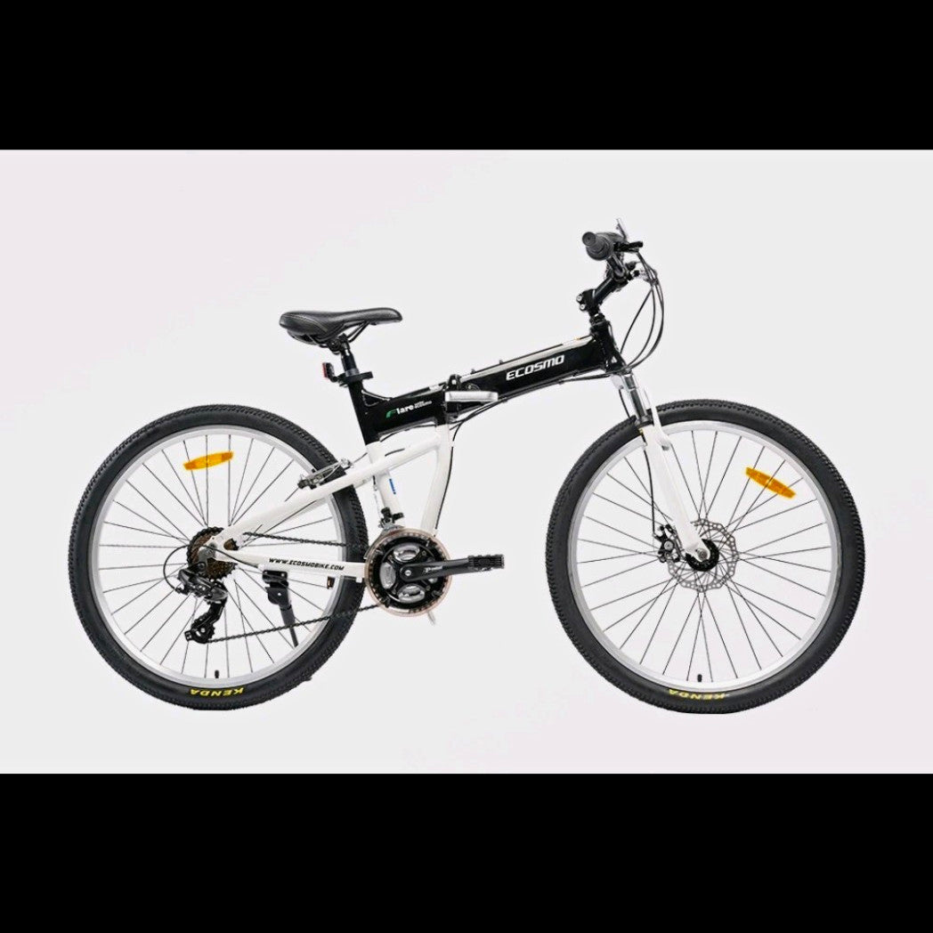 ECOSMO 26in Folding Bike Black/White  Gears Mech Disc, Adj Seat